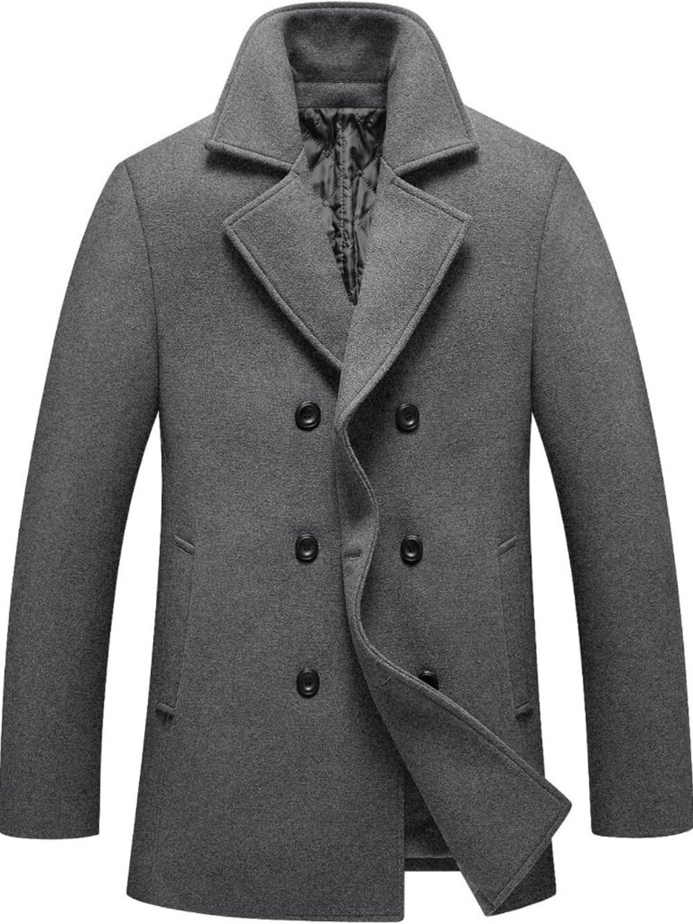 Men's Winter Pea Coat Slim Fit Trench, Double Breasted Warm Wool Blend Overcoat